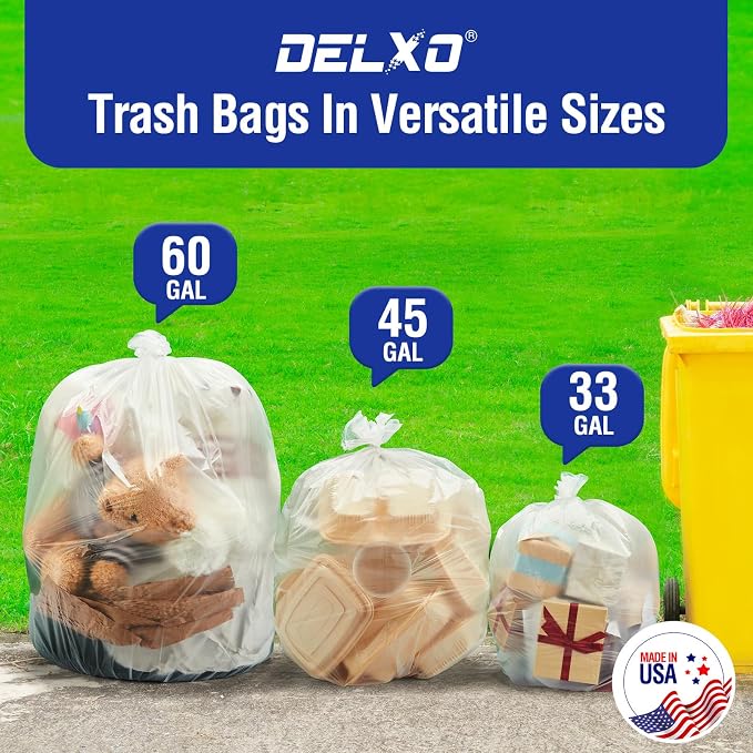 Delxo 40-45 Gallon Clear Trash Bags, Durable & Puncture-Resistant Plastic Can - Image 8