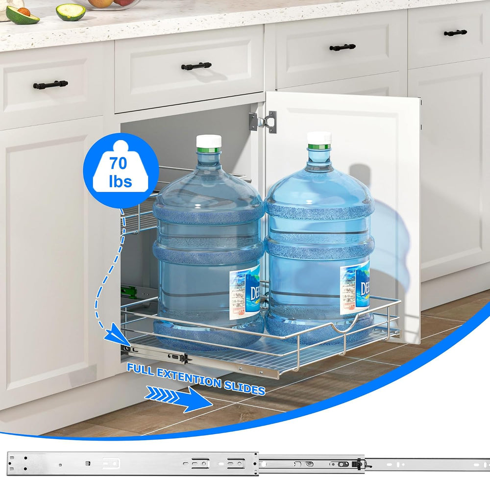 WelFurGeer 2-Tier Kitchen Cabinet Pullout Shelf and Drawer Organizer, Soft Cl...