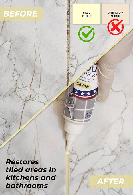 Tile Grout Repair, Cream 8.8 oz/250gr. Fast Drying Grout Repair Kit, Grout - Image 2