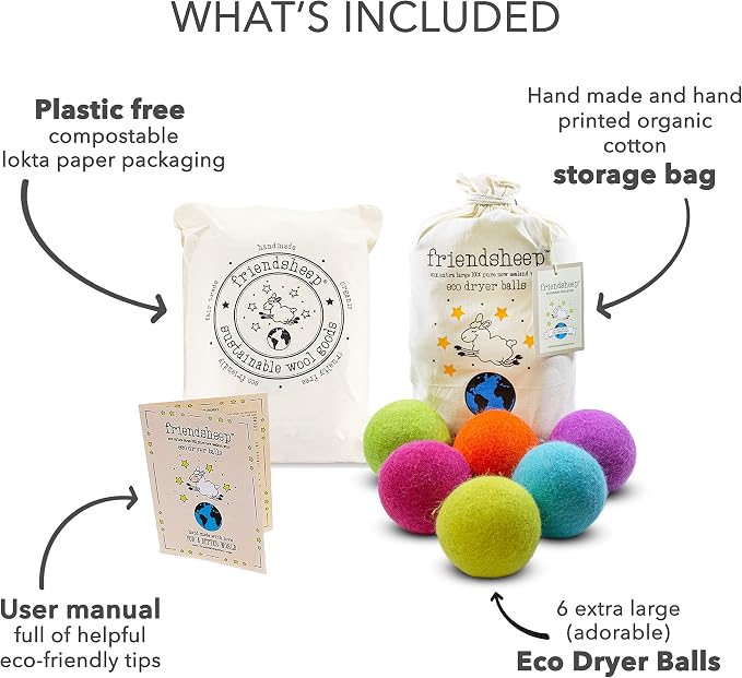 Friendsheep Wool Dryer Balls, Organic Reusable Fabric Softener Alternative - Image 4