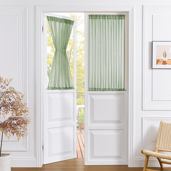 Tollpiz Short Sheer Door Curtains Closet Linen Textured Curtains Sheer Doorway by Tollpiz