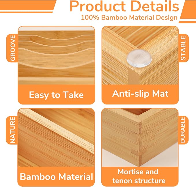 BAMEOS Bamboo Silverware Drawer Organizers, 11.9 inch Utensil Drawer Organizer - Image 8