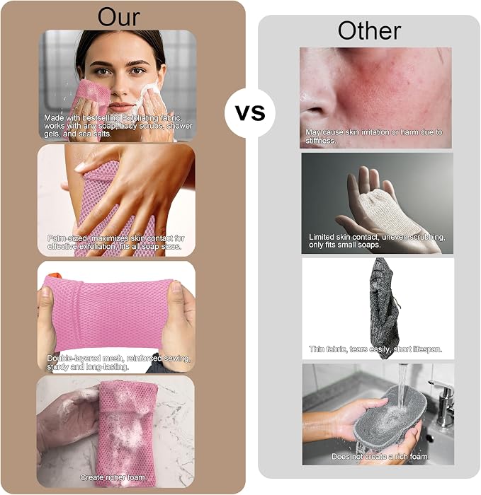 2 Pack Soap Bag Gentle Roughness, Bar Soap Pouch Saver Pocket, Body Scrubber - Image 6