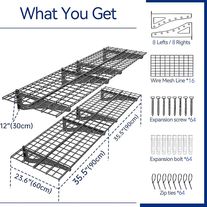 4Pack 2x6ft Garage Shelving Wall Mounted, 2400 Lbs Heavy Duty Garage Wall - Image 3
