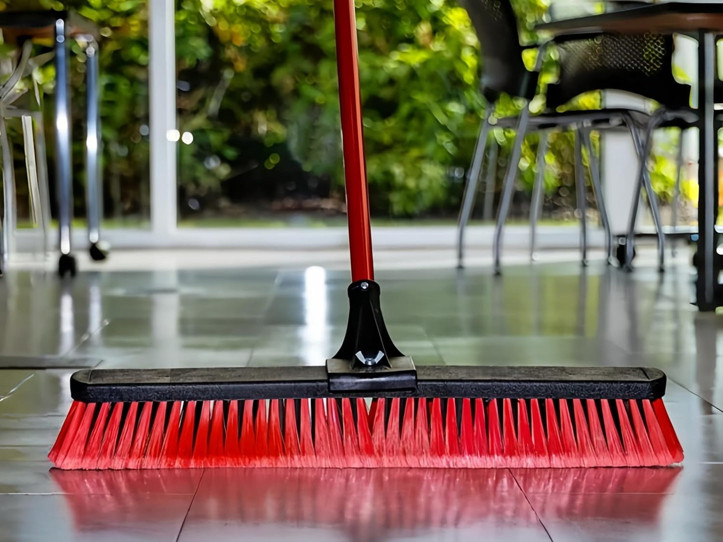 24" Heavy-Duty Push Brooms, Multi-Surface Rough Sweep Broom with Clamp & Bolt Handle, 3" Recycled PET Bristles for Concrete, Garage & Driveway