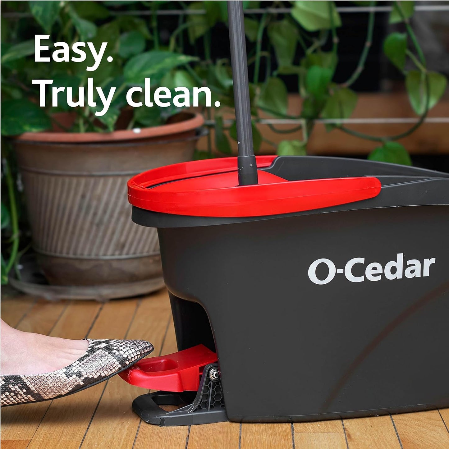 O-Cedar EasyWring Microfiber Spin Mop & Bucket Floor Cleaning System + 2 Extra Refills, Red/Gray