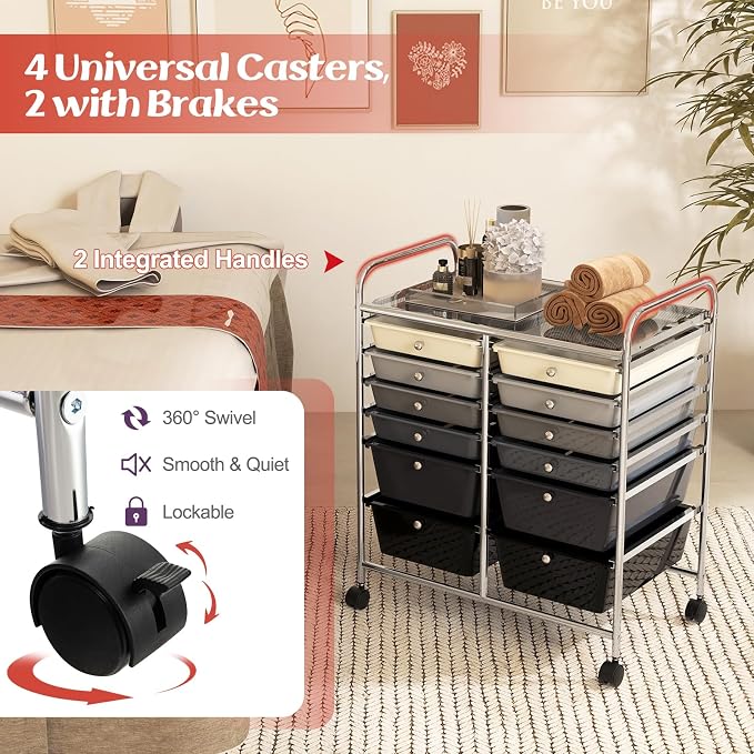 GOFLAME 12-Drawer Rolling Storage Cart, Mobile Utility Cart