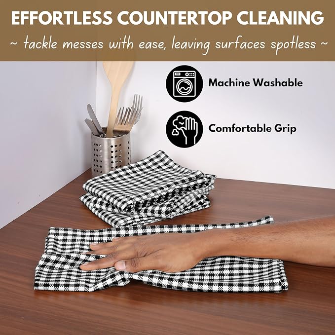 Native Fab Black Gingham Dish Towels 16"x26" Set of 12 - Image 3