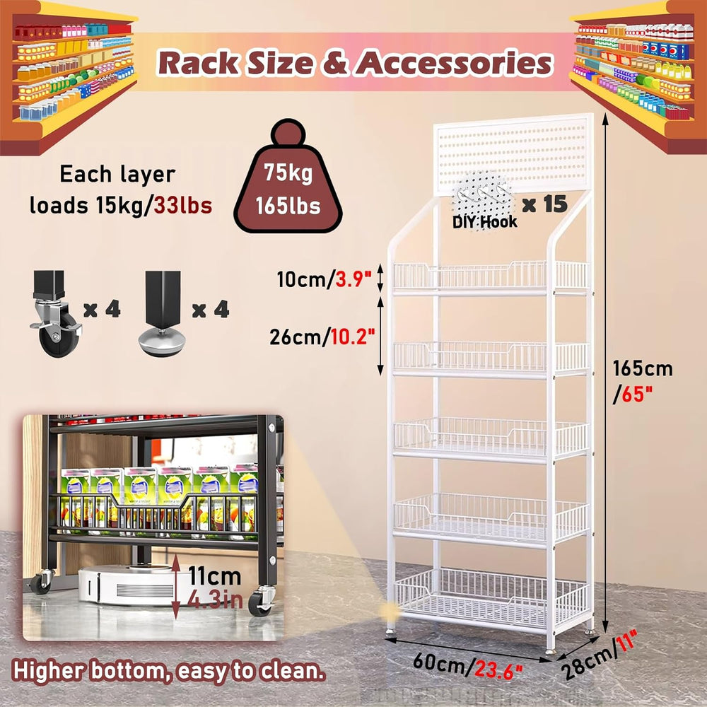 Commercial Supermarket Shelf Display Rack 4 5 Tier, Floor-Standing Snacks/Med...
