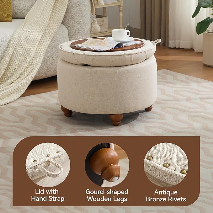 24Inch Round Storage Ottoman - Image 3