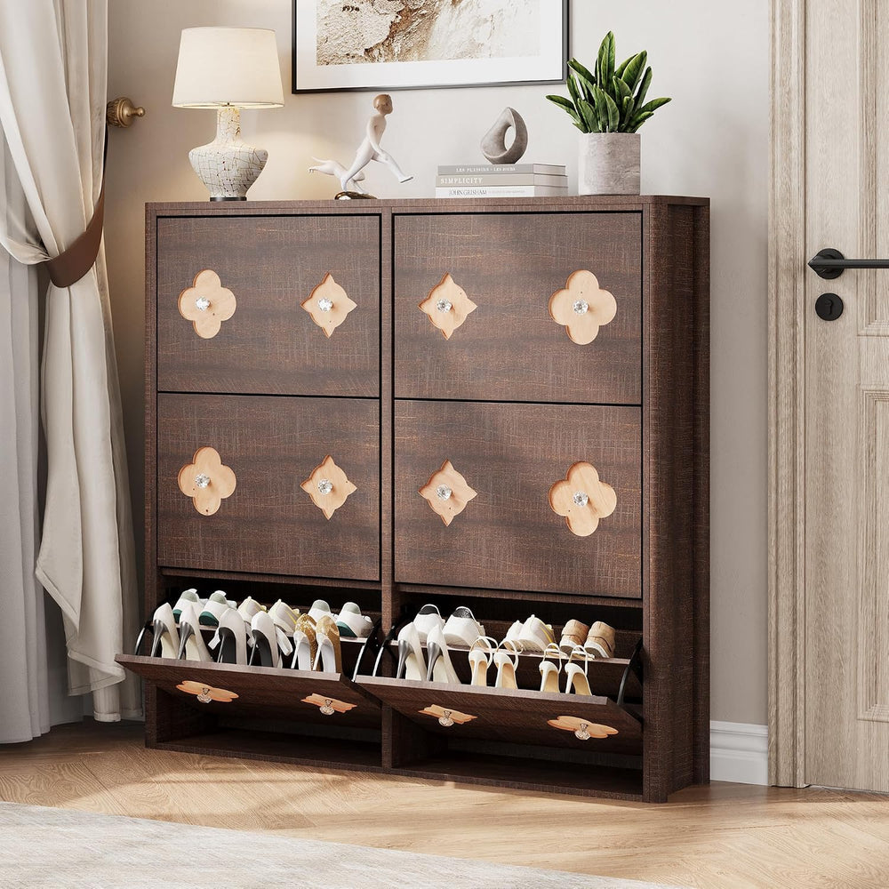GarveeHome Shoe Storage Cabinet with 6 Flip Drawers, Narrow Wood Shoe Organiz...