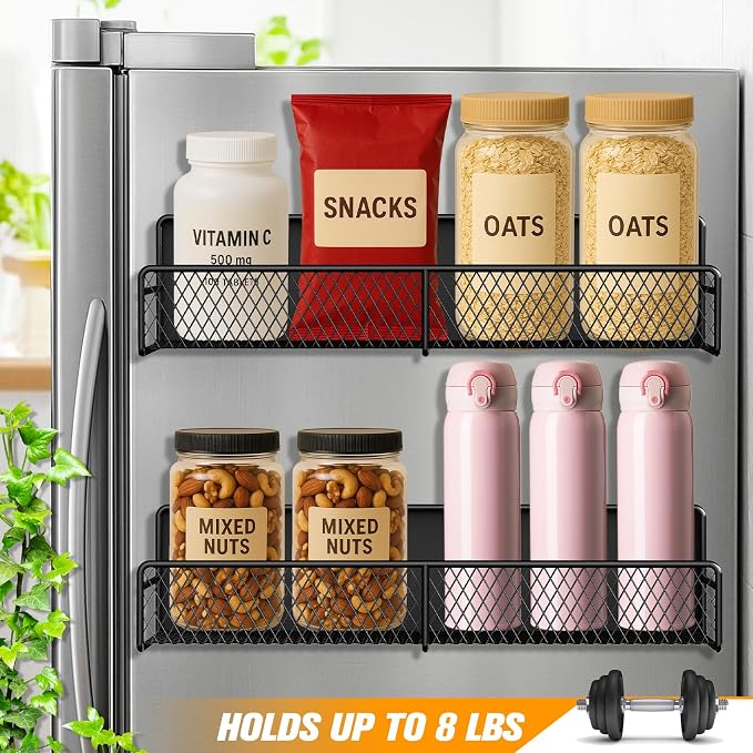 2 Pack Magnetic Spice Rack for Refrigerator, Rustproof Magnetic Shelf for Fridge - Image 2
