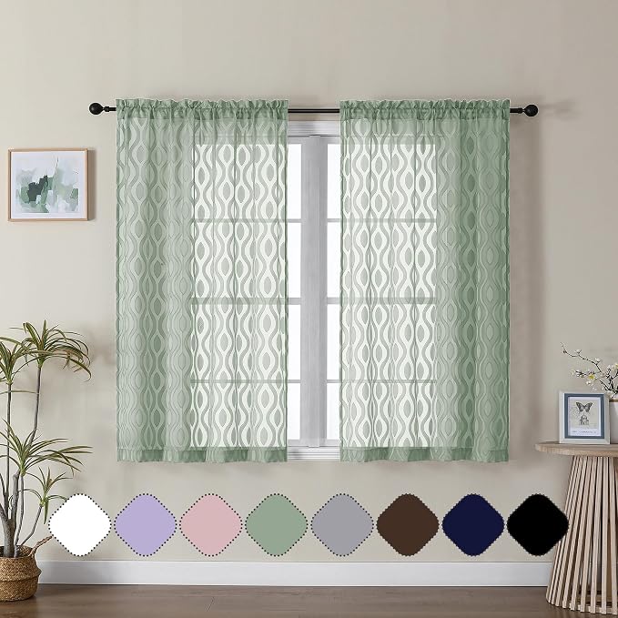 Aiyufeng Sage Green Curtains 45 Inch Length 2 Panels Set, Farmhouse Clip by Aiyufeng