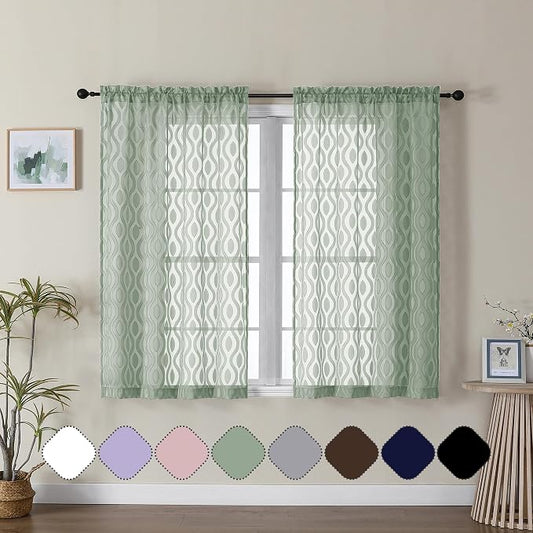 Aiyufeng Sage Green Curtains 45 Inch Length 2 Panels Set, Farmhouse Clip by Aiyufeng