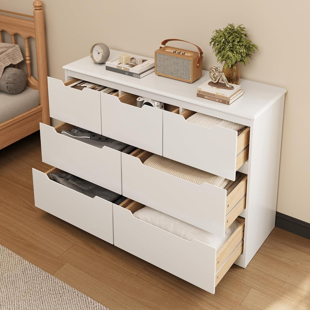 Gizoon 7 Drawer Dresser, 48” Wide White Dresser for Bedroom, White