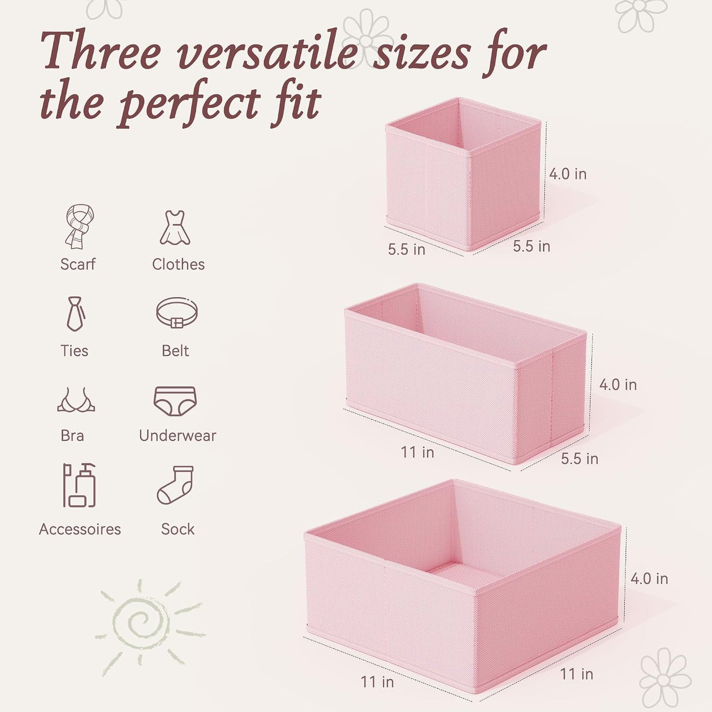 Drawer Organizer 18-Piece Set, Dresser Organizer for Baby Clothes, Foldable Closet Storage & Drawer Dividers for Underwear, Socks, Nursery (Pink)