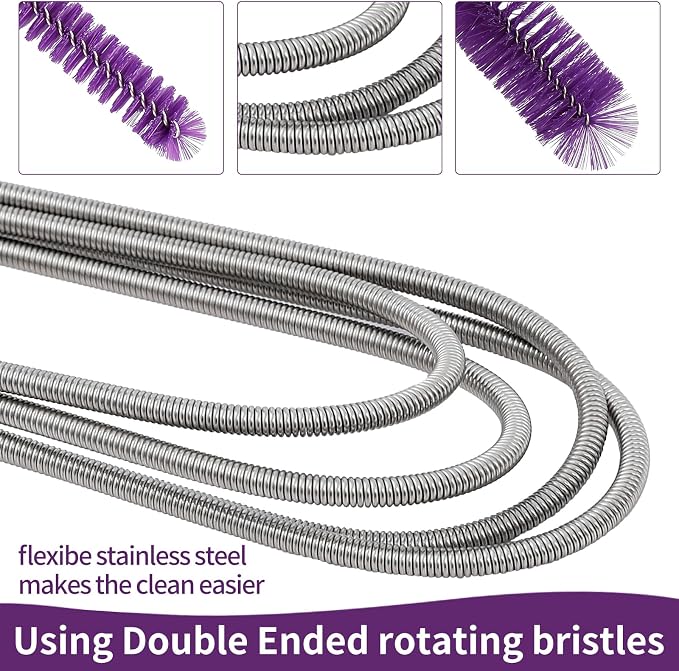 2 Pcs Tube Cleaning Brushes Flexible Long Drain Brush, 67 inch Stainless Steel - Image 3