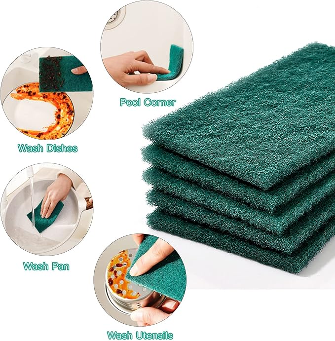 Heavy Duty Scour Pads Sponge Dish Scrubber Non-Scratch Green Reusable Household - Image 3