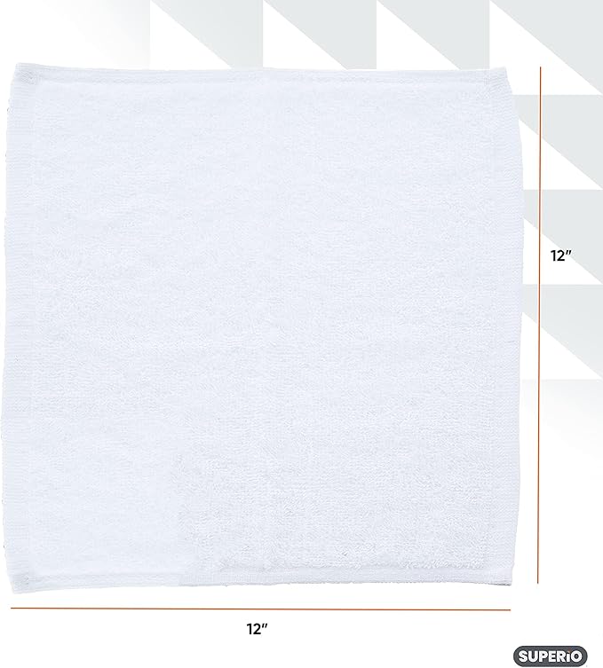 Superio Terry Cloth Rags White Washcloths 100% Cotton 12" Cleaning Cloths - Image 2
