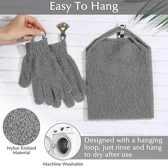 Anezus Exfoliating Back Scrubber Bath Gloves Set, Exfoliating Shower Towel - Image 5