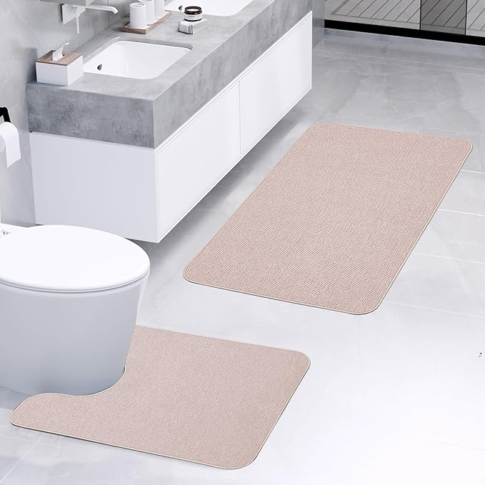 Bathroom Rugs Set 2 Pieces, Thin Bathroom Mats, Toilet Rugs, Quick Dry - Image 2