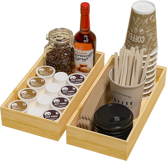 Kitchen Drawer Organizer Bins, Stackable Bamboo Drawer Organizer by Greatseas