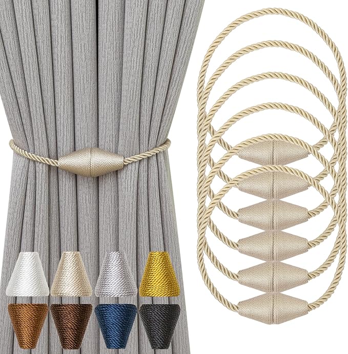 Magnetic Curtain Tiebacks 6 Pack Outdoor Rope Curtain Tie Backs Decorative by CurtainTiebacks