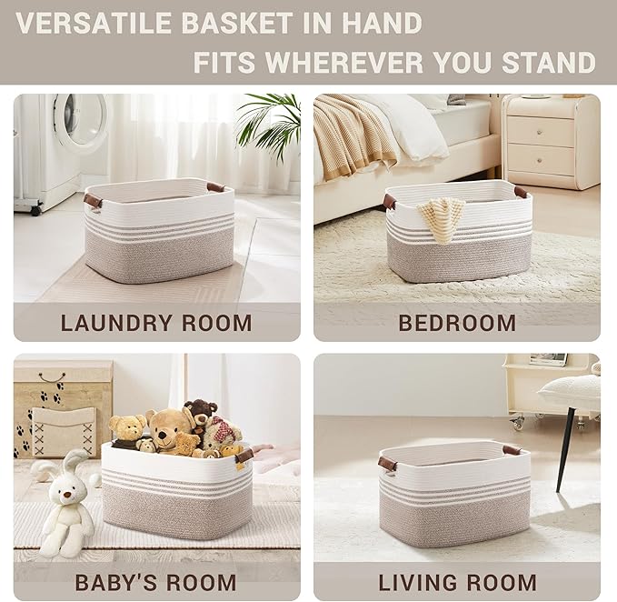 60L Large Laundry Basket with Leather Handles - Image 4