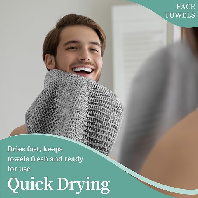 Microfiber Waffle Face Towels, 2 Pieces, Fast Drying, Lint Free - Image 5
