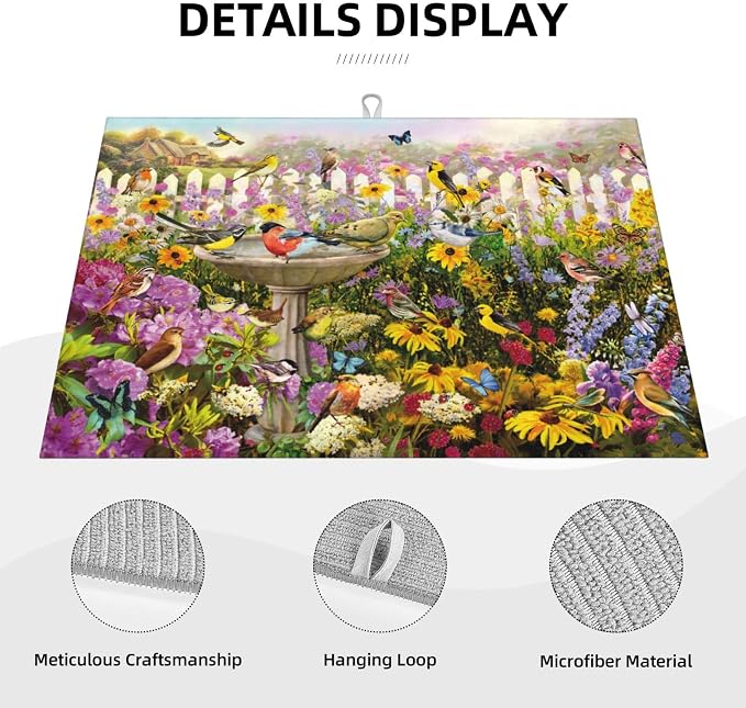 Spring Colorful Birds flowers butterfly Absorbent Microfiber Xl Dish Drying Mat - Image 4