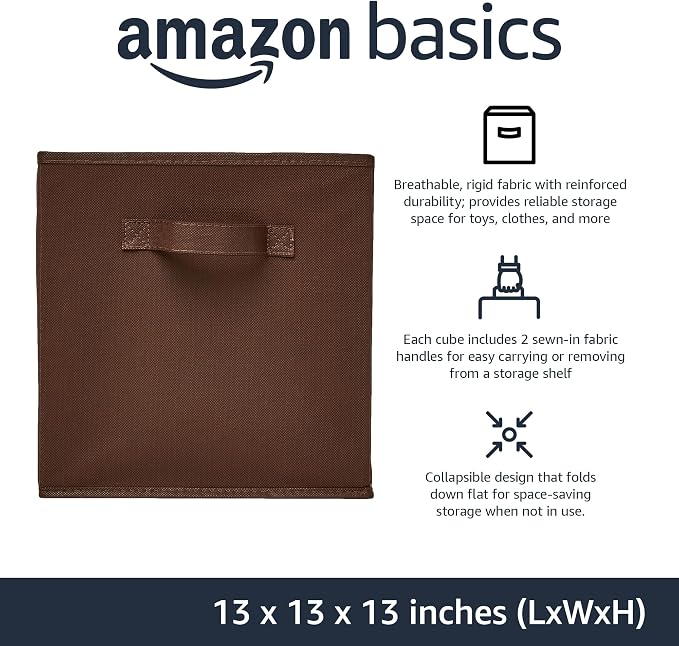 Amazon Basics Cube Organizer Storage Bins Handles, Collapsible Fabric - Image 2