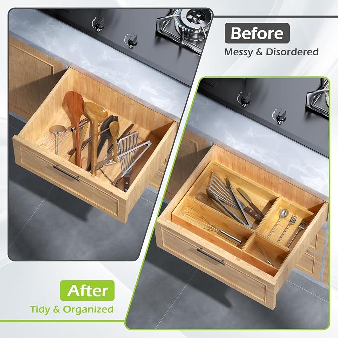 Bathroom Drawer Organizer Trays, Bamboo Silverware Drawer Organizer Kitchen - Image 4