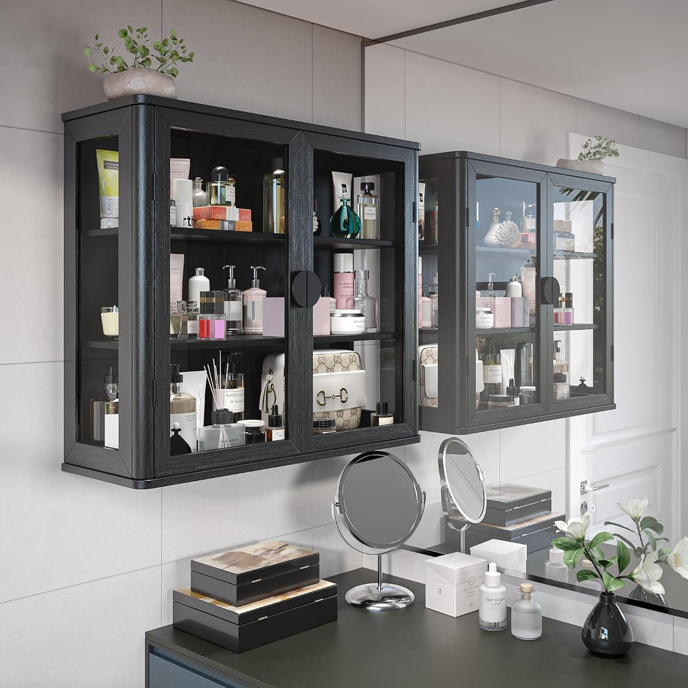 NEWOWNDS Display Wall Storage Cabinets for Laundry Room with Tempered Glass