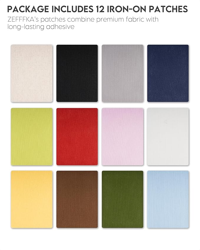 ZEFFFKA 12-Pack Linen Iron-on Patches Fabric Repair Kit - Image 2