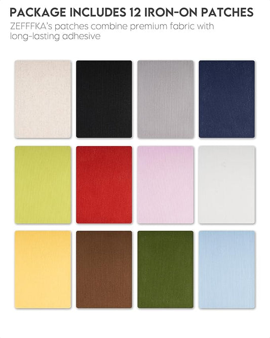 ZEFFFKA 12-Pack Linen Iron-on Patches Fabric Repair Kit - Image 2