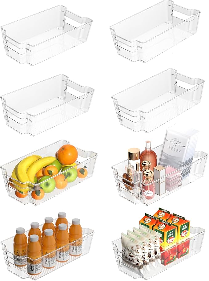 Clear Refrigerator Storage Bins, 8-Piece Set, Stackable Kitchen Organizer by MERATIA