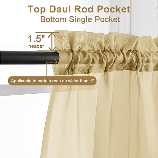 Chyhomenyc Gold Sheer Curtains 96 inches Long 2 Panels, Light Filtering Soft - Image 2