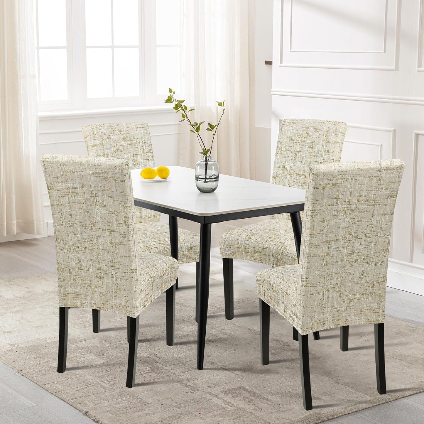 SearchI Dining Room Chair Covers Set of 6, Stretch Printed Parsons Chair Slipcovers Removable Washable Kitchen Chair Protector Cover for Dining Room, Hotel, Ceremony (Flaxen Print)