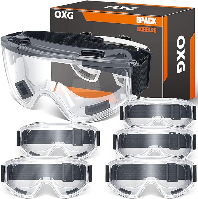 OXG 6 Pack Safety Goggles ANSI Z87.1 Glasses, Anti-Fog Protective Safety by OXG