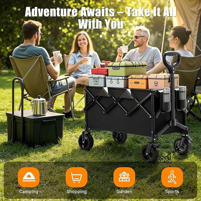 Collapsible Wagon Cart with Universal Wheels, 480LBS Wagons Carts Heavy Duty - Image 5