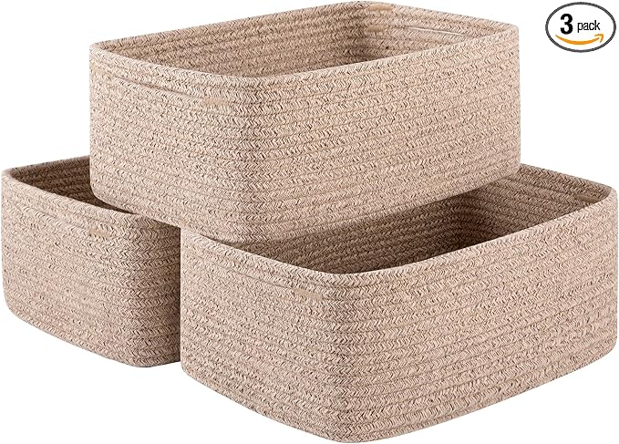 3 Pack Small Storage Baskets for Organizing, Cute Woven Decorative Gift Baskets by OIASKET