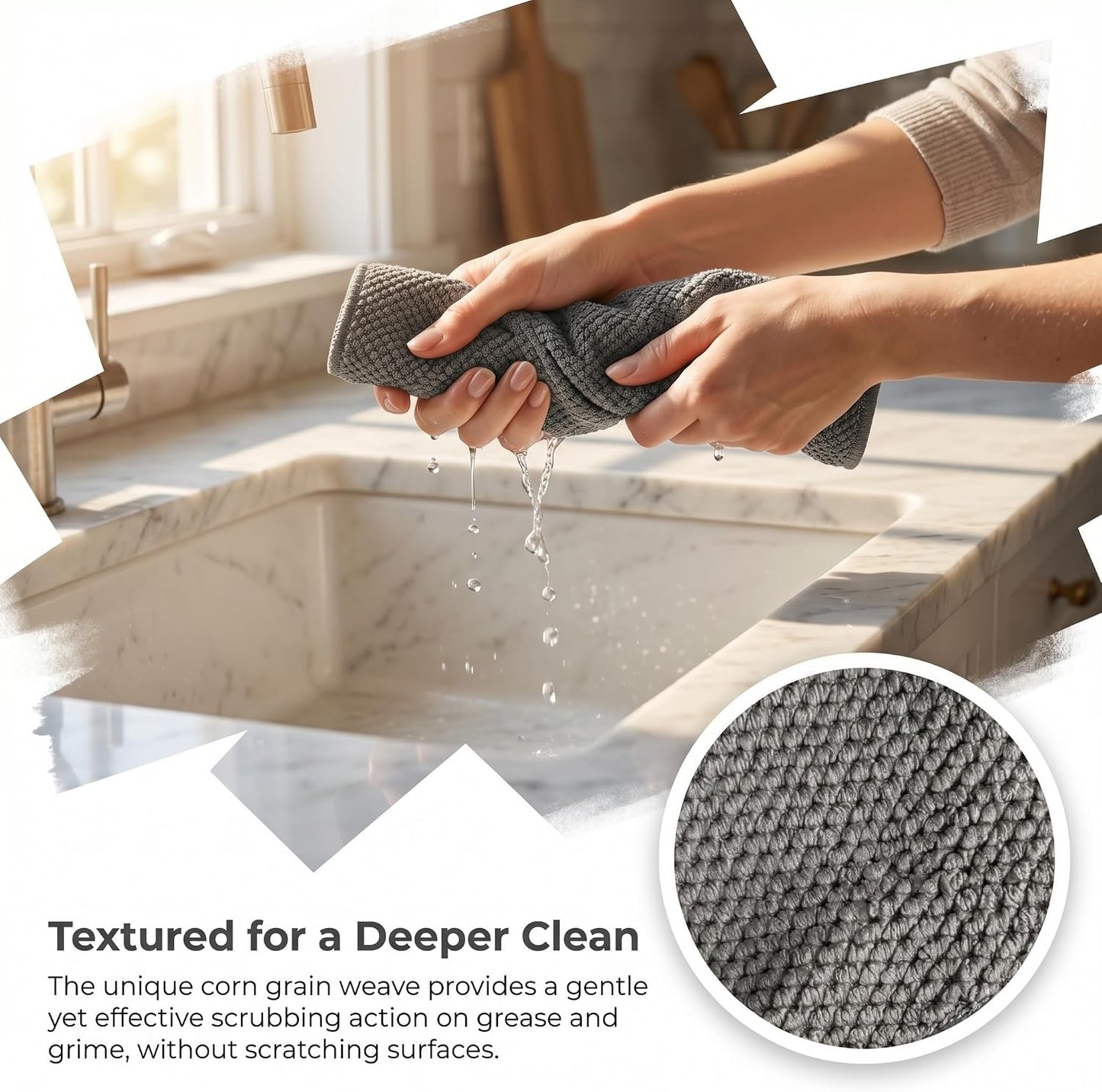 Microfiber Cleaning Cloths 6-Pack, Absorbent Textured Towels Large 12x16 In | Perfect for kitchen countertops, dishes & household cleaning. Streak-free, lint-free, reusable.