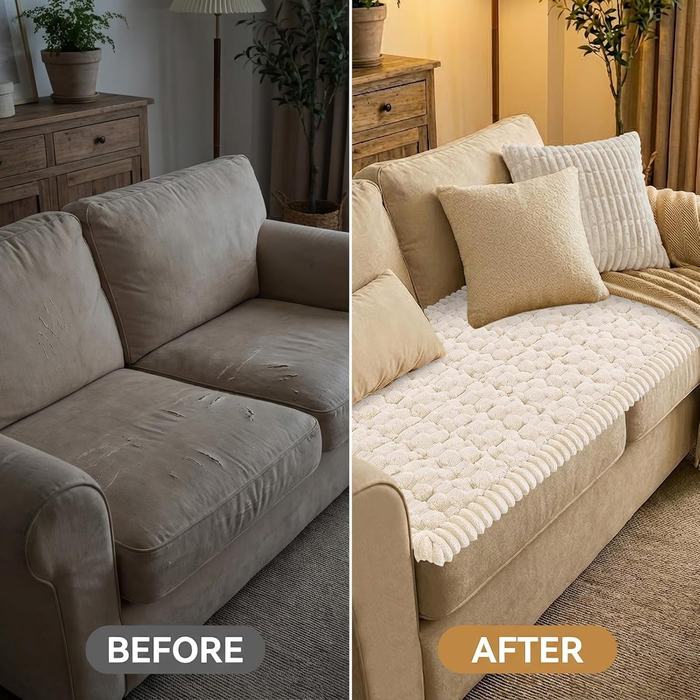 Smiry Non Slip Couch Covers for Dogs, Scratch Resistant Pet Sofa Protector, Machine Washable Soft Fuzzy Thick Furniture Cover for Sofa Loveseat Sectional Large Dogs (Cream, 27.6" x 59")