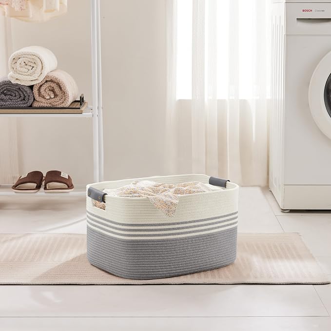 45L Small Laundry Basket with Leather Handles - Image 3
