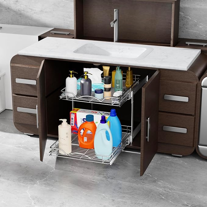 HOLDN’ STORAGE Two Tier Pull Out Cabinet Organizer, Individual Sliding Drawers - Image 2