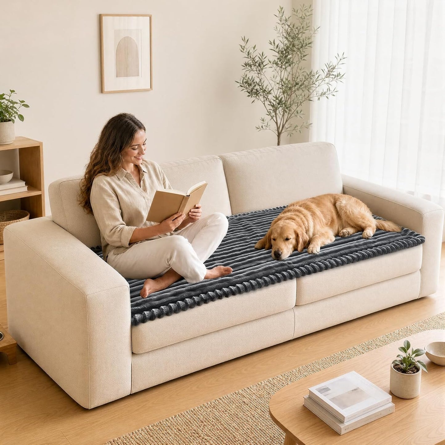 NAISI Couch Covers for Dogs Flannel Striped Furniture Protector with Thick Filling and Non-Slip Bottom Sectional Sofa Covers Washable Friendly for Pets(1pc/27.5"x 59",Dark Grey)