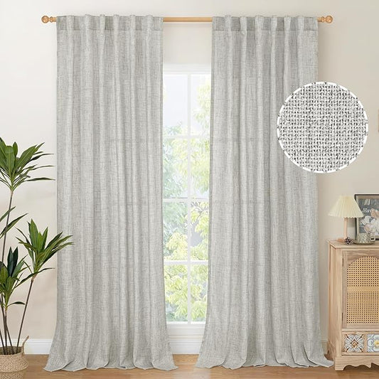 YoungsTex Light Grey Linen Curtains 95 Inches Long by YoungsTex