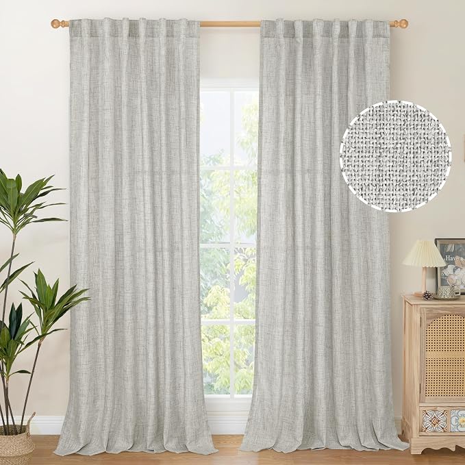 YoungsTex Light Grey Linen Curtains 90 Inch Long by YoungsTex
