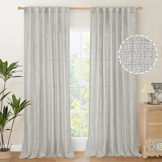 YoungsTex Light Grey Linen Curtains 90 Inch Long by YoungsTex