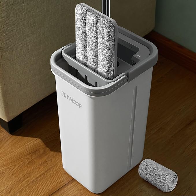 JOYMOOP Easy Clean and Self-Squeezing Microfiber Flat Mop and Bucket System by JOYMOOP